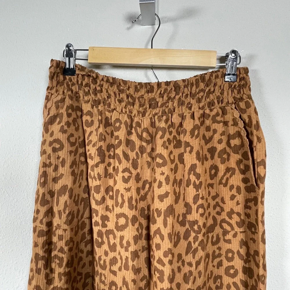 Soft Surroundings Wide Leg Pants Women PL Orange‎ Leopard Print Excellent Petite